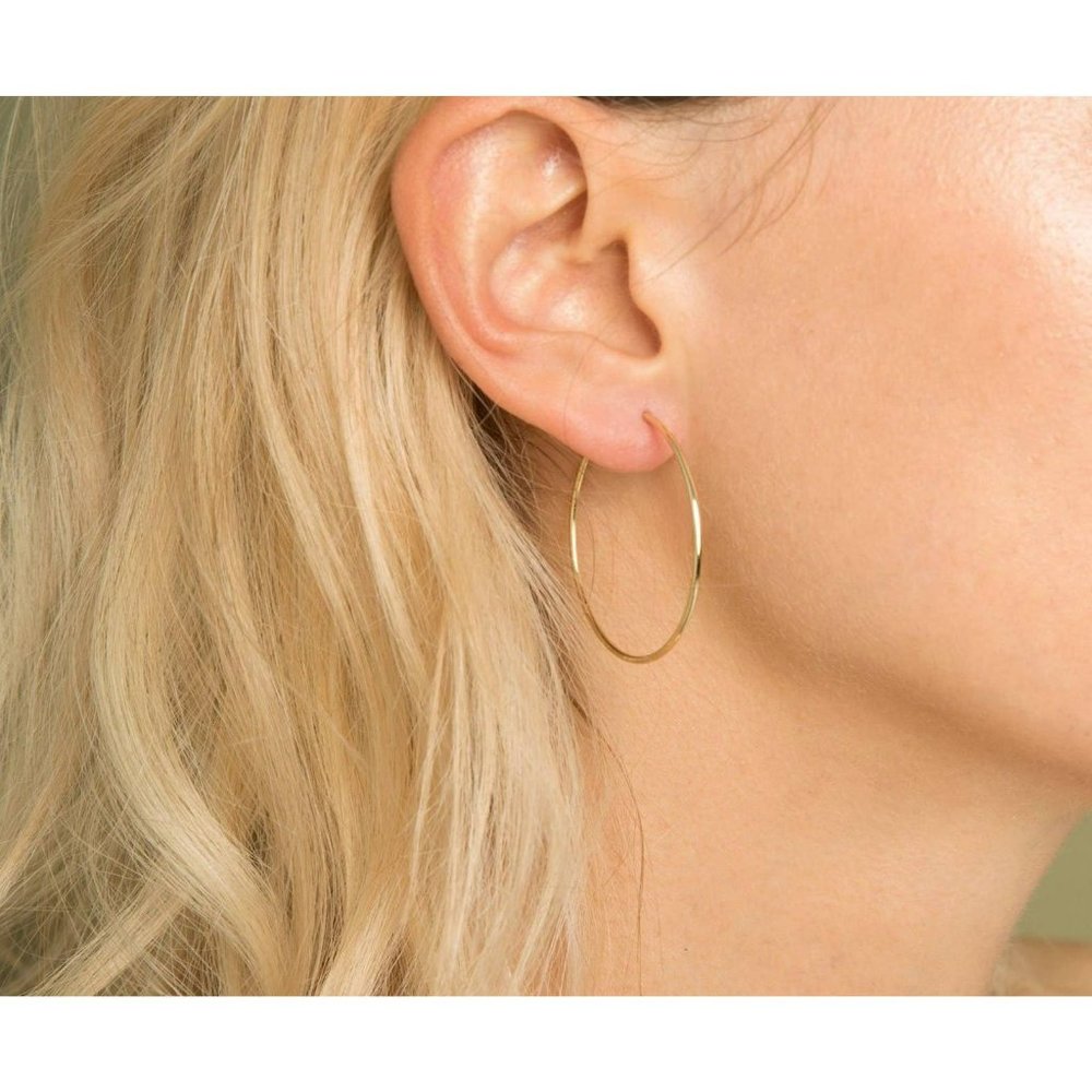 14K Gold Filled Minimalist Earrings, Lightweight Endless Hoops 50mm or 65 mm